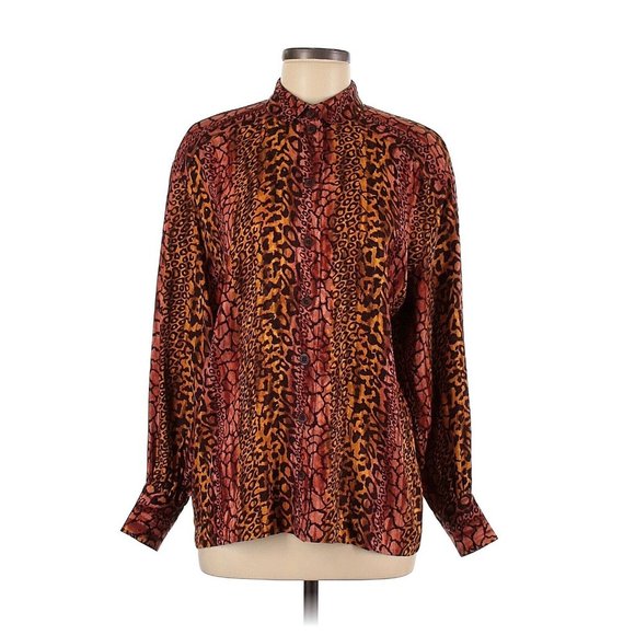 Escada by Margaretha Ley 100% Silk Blouse Shirt Cheetah Y2K Collared  IT 38 US 6 - Picture 1 of 10